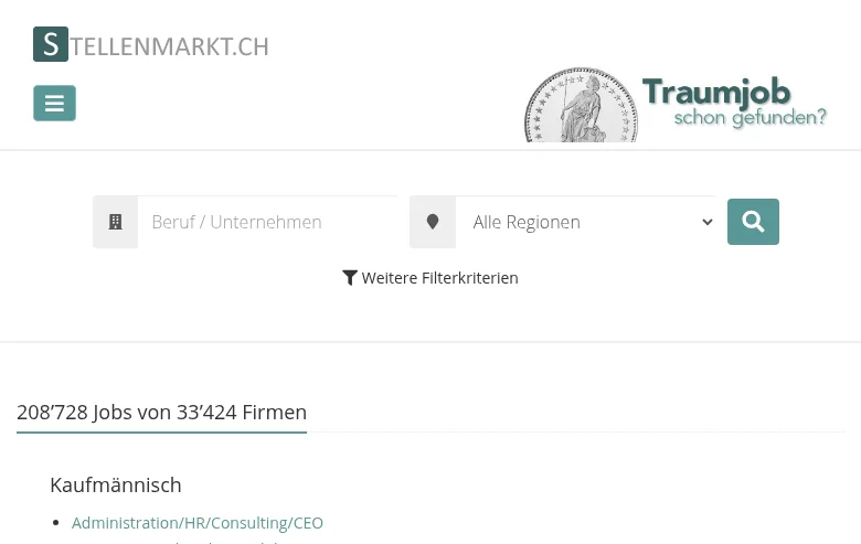 stellenmarkt.ch job board platform screenshot showing job search interface
