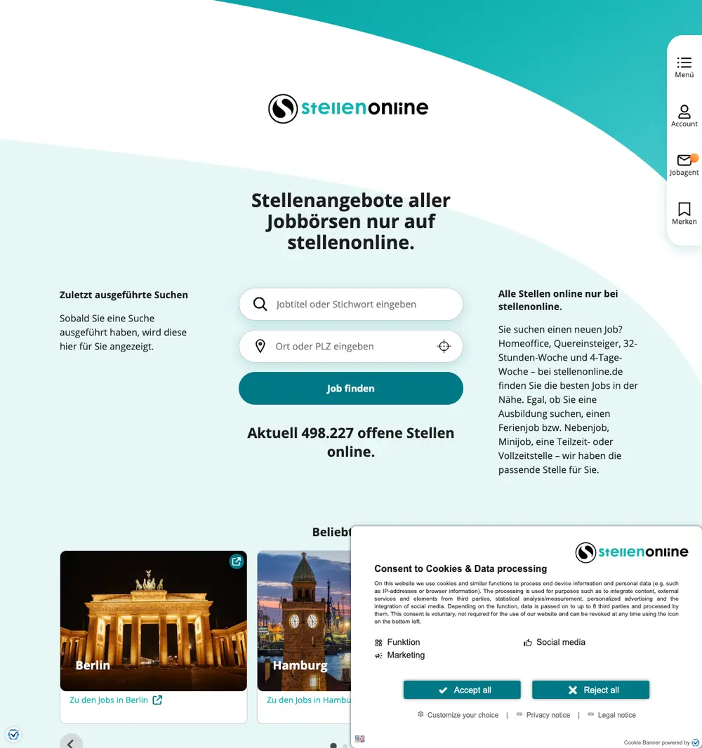 stellenonline.de job board platform screenshot showing job search interface