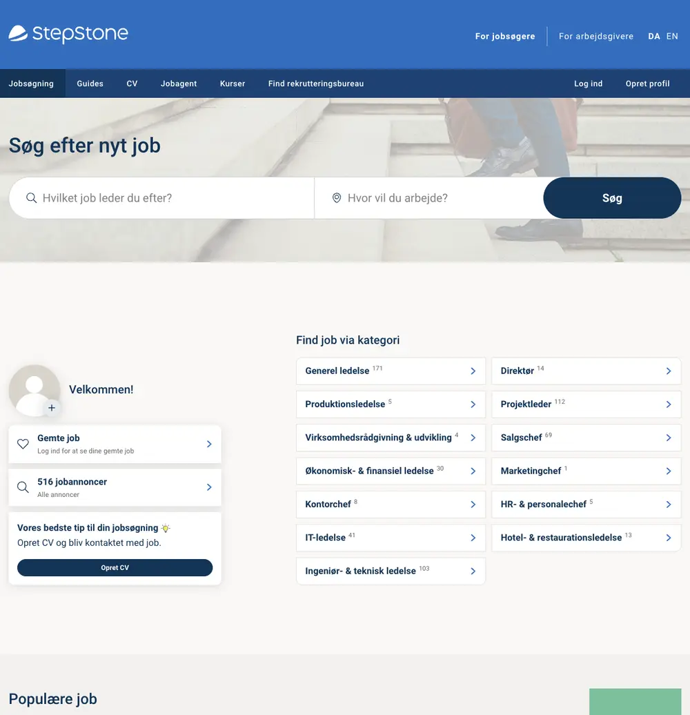 StepStone Denmark job board platform screenshot showing job search interface