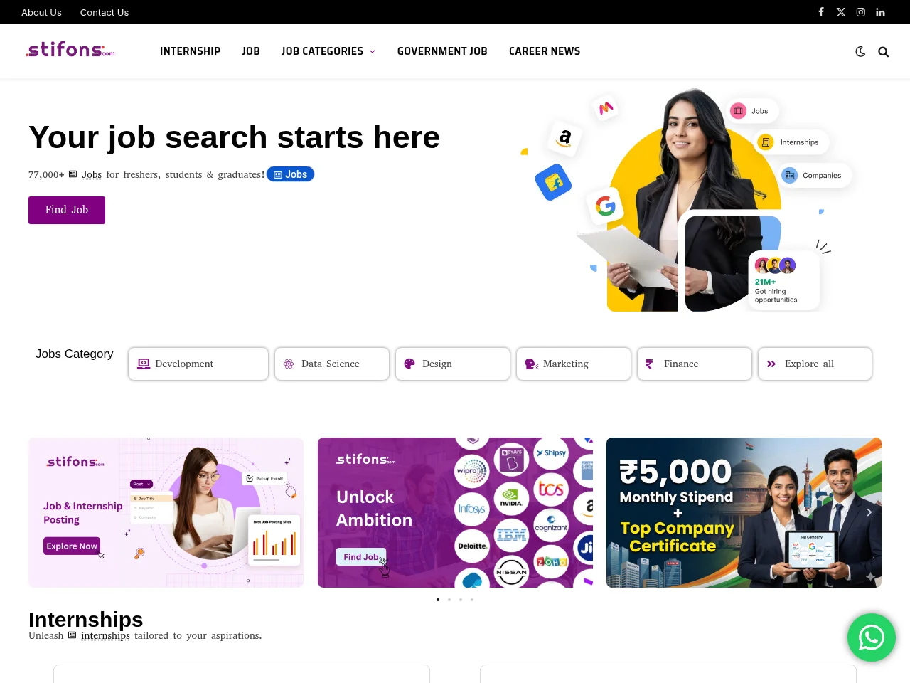 Stifons job board platform screenshot showing job search interface