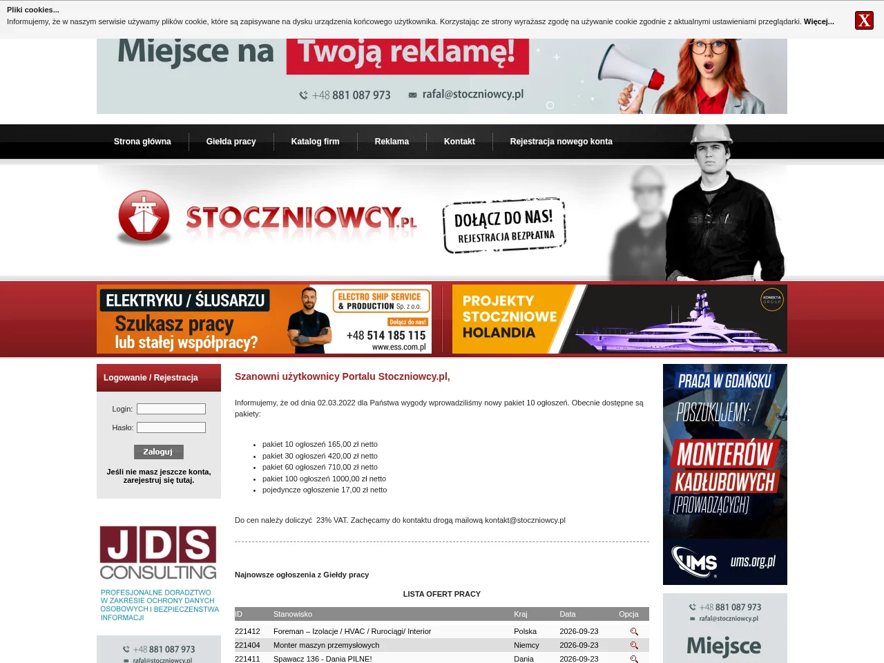 STOCZNIOWCY - Stoczniowy Portal Pracy job board platform screenshot showing job search interface