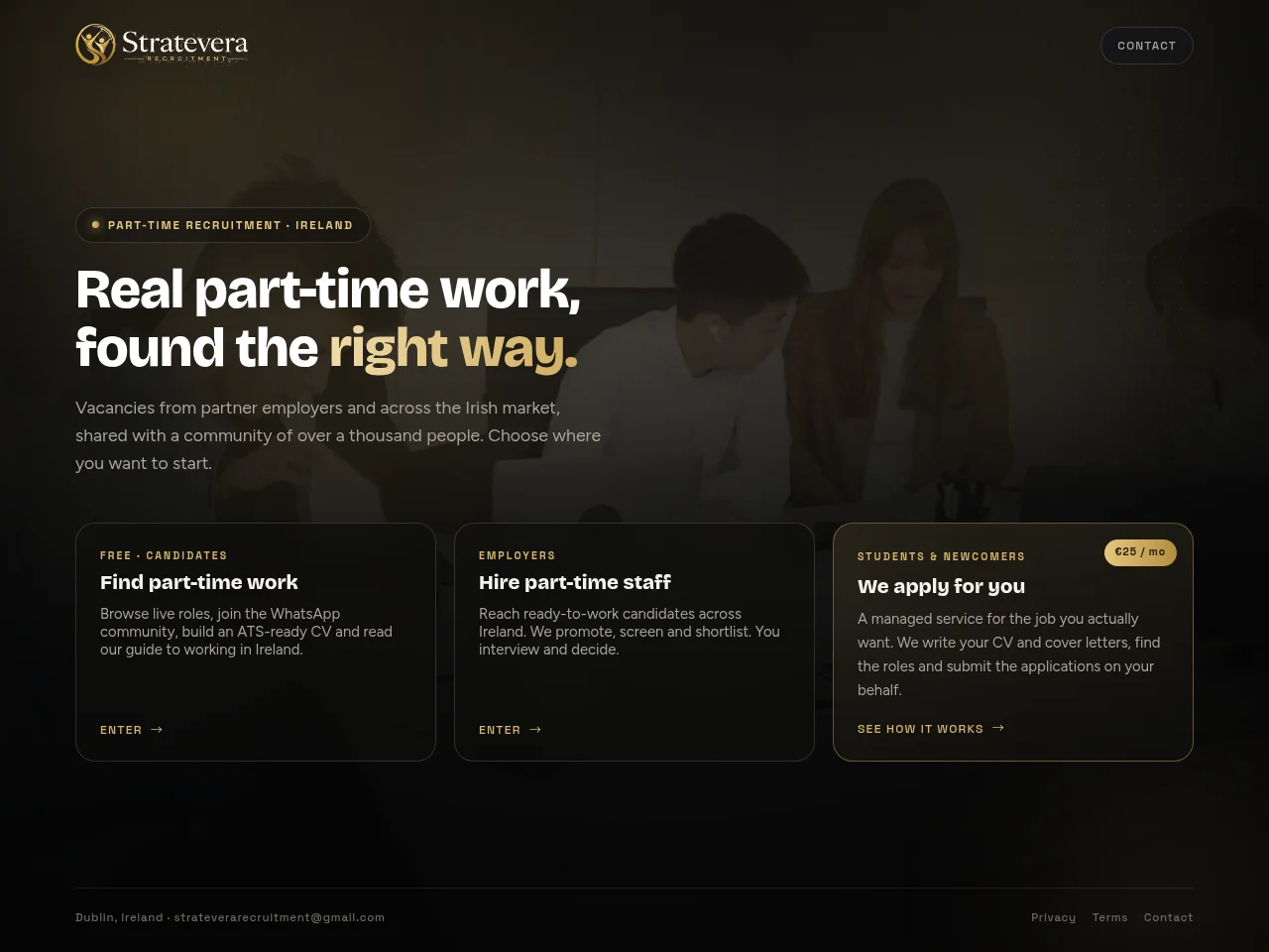 Stratevera Recruitment job board platform screenshot showing job search interface