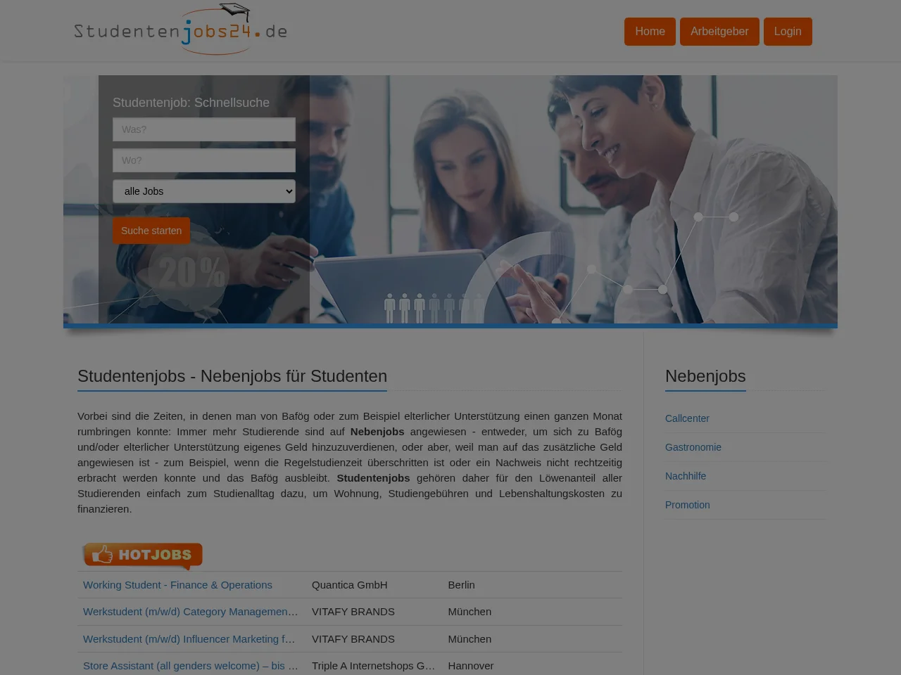 Studentenjobs24.de screenshot Studentenjobs24.de job board platform screenshot showing job search interface