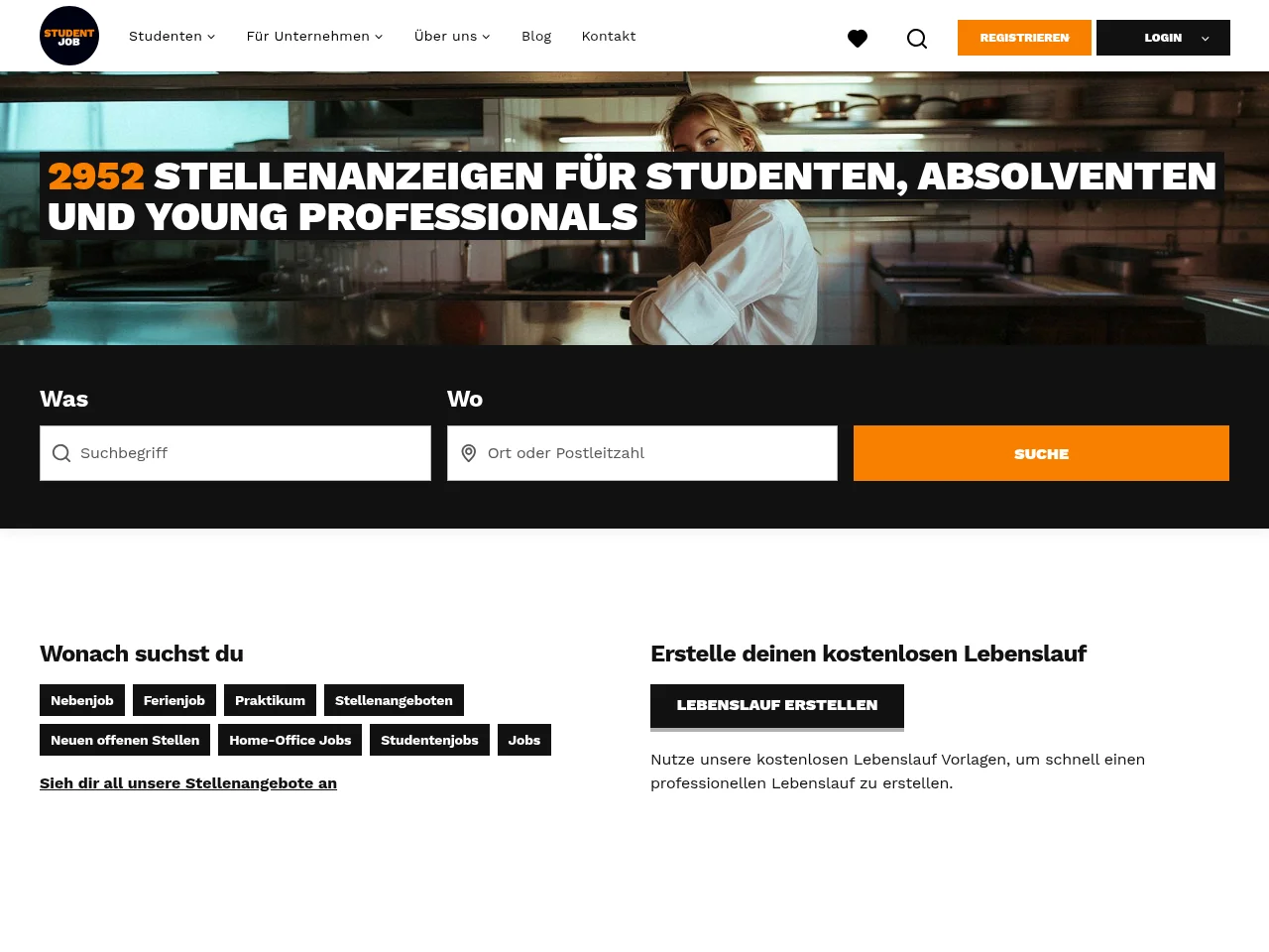 StudentJob CH screenshot StudentJob CH job board platform screenshot showing job search interface