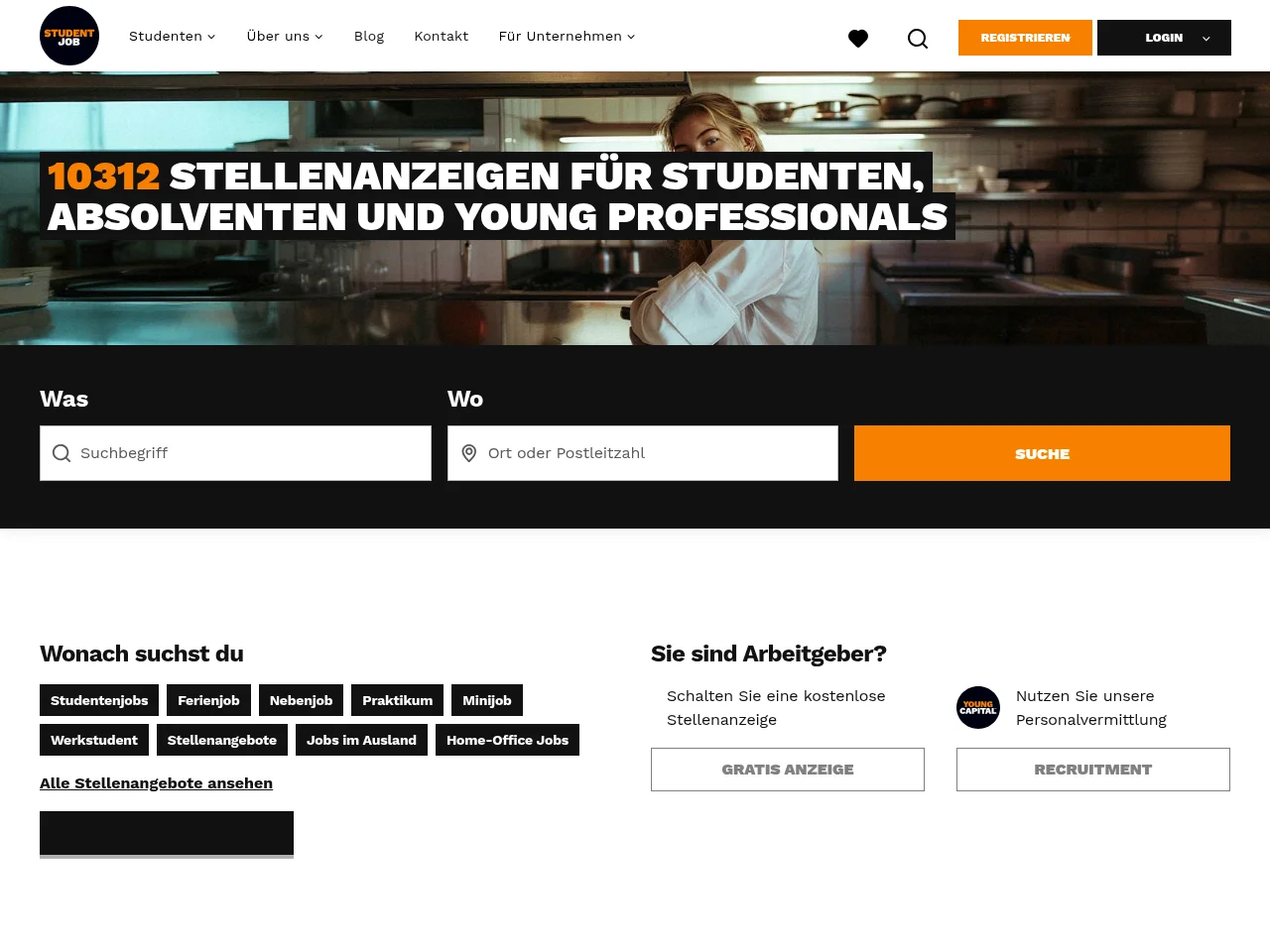 StudentJob DE job board platform screenshot showing job search interface