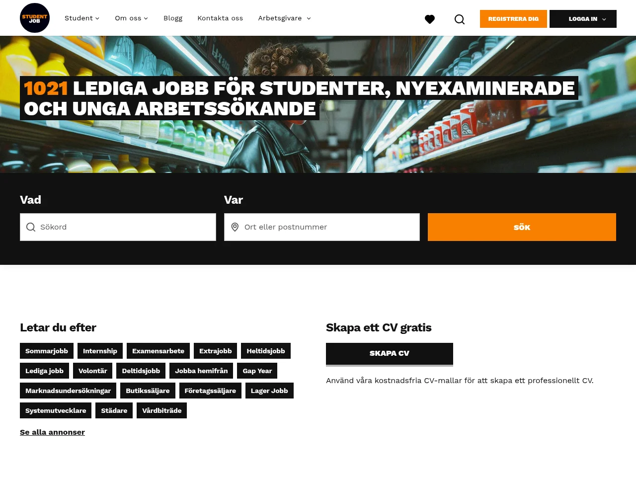 StudentJob SE screenshot StudentJob SE job board platform screenshot showing job search interface
