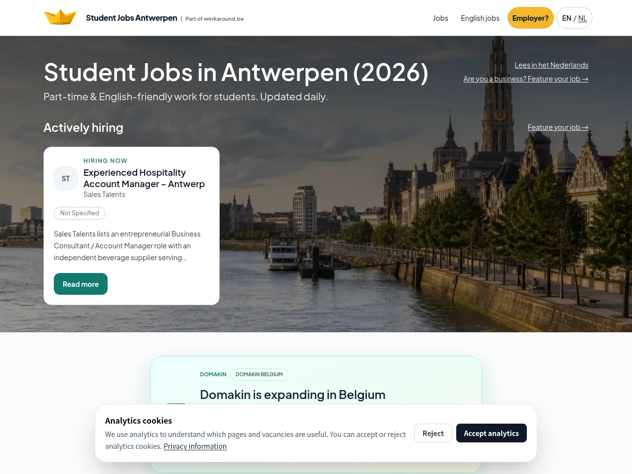 Student Jobs Antwerpen screenshot Student Jobs Antwerpen job board platform screenshot showing job search interface