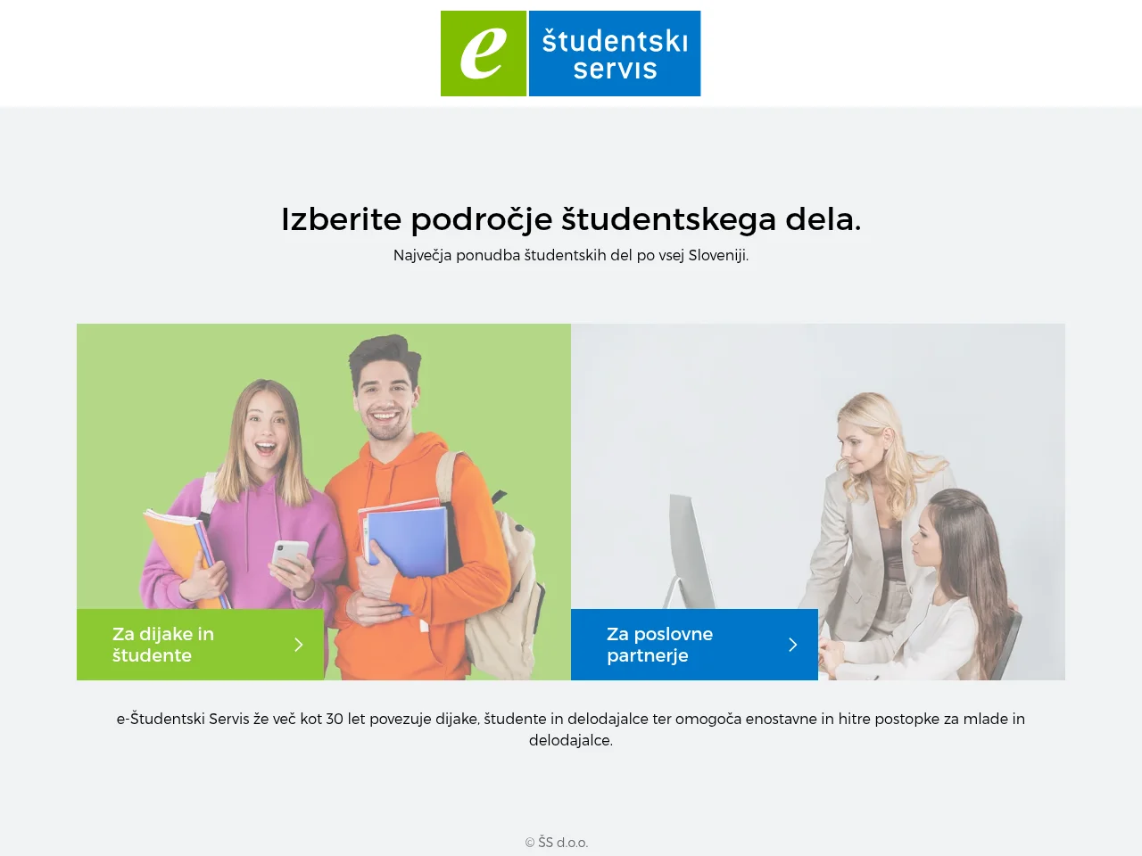 e-Študentski Servis job board platform screenshot showing job search interface