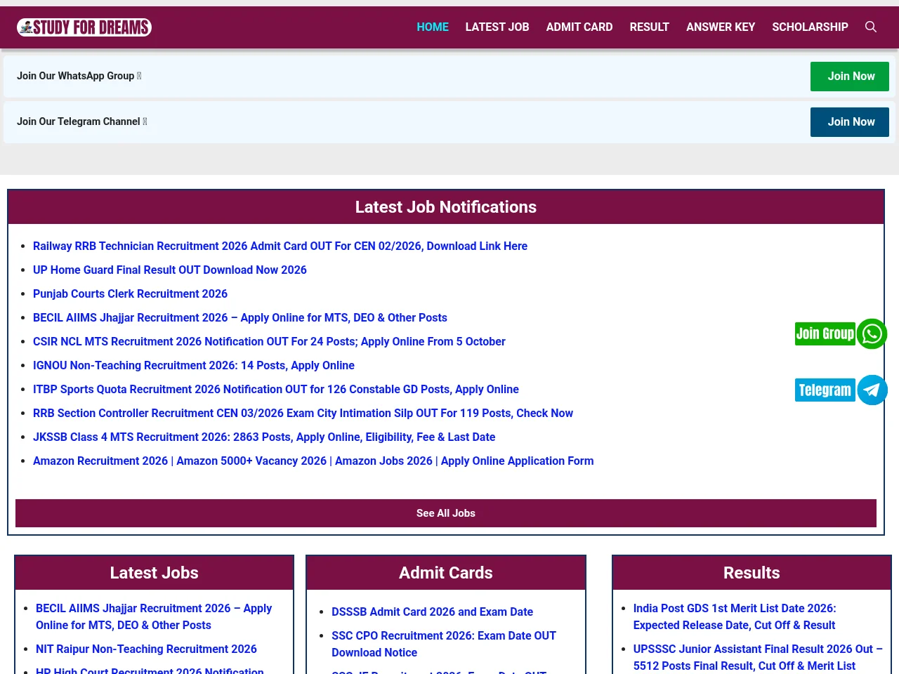 Study For Dreams screenshot Study For Dreams job board platform screenshot showing job search interface