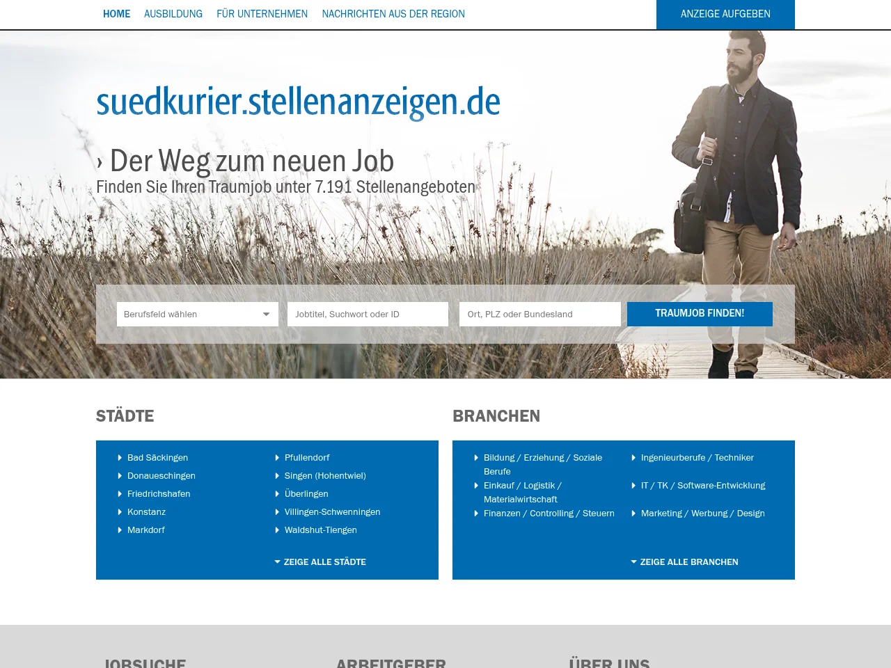 Südkurier Stellenanzeigen job board platform screenshot showing job search interface