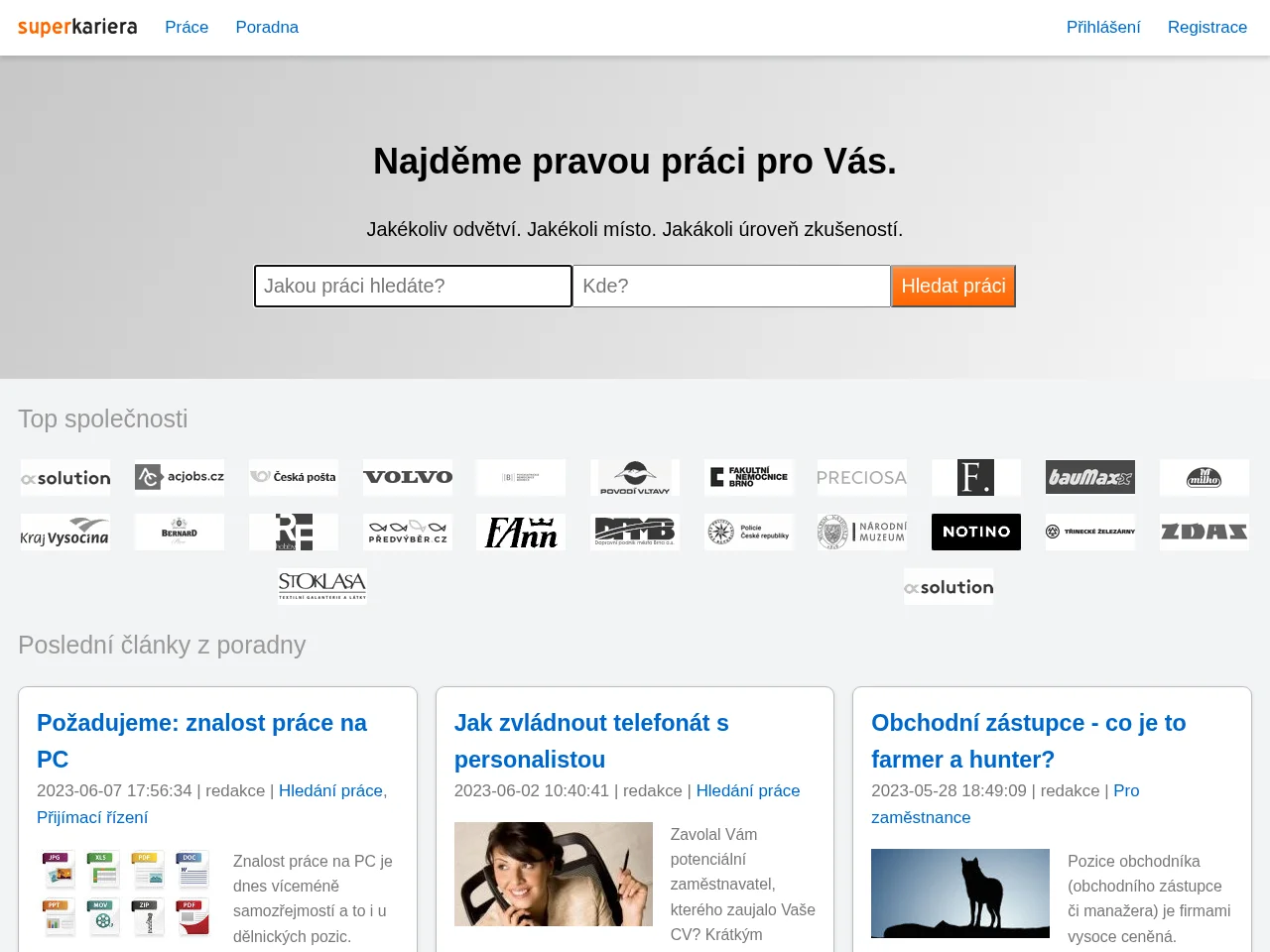 superkariera.cz job board platform screenshot showing job search interface