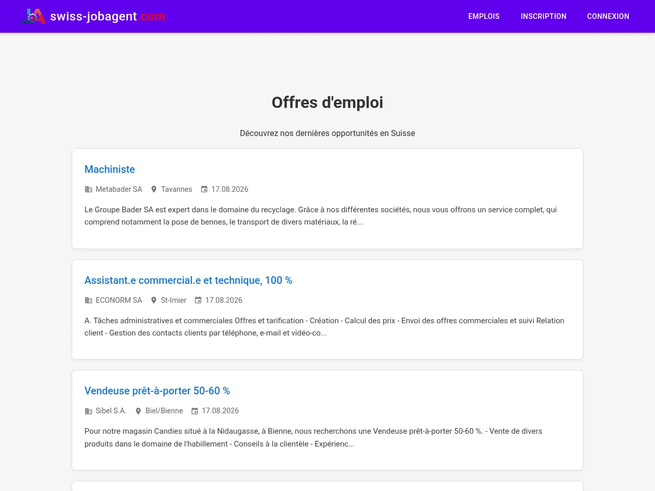 swiss-jobagent.com screenshot swiss-jobagent.com job board platform screenshot showing job search interface