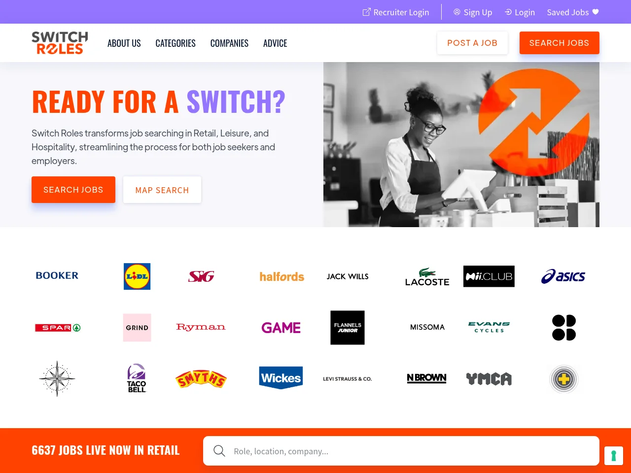 Switch Roles screenshot Switch Roles job board platform screenshot showing job search interface
