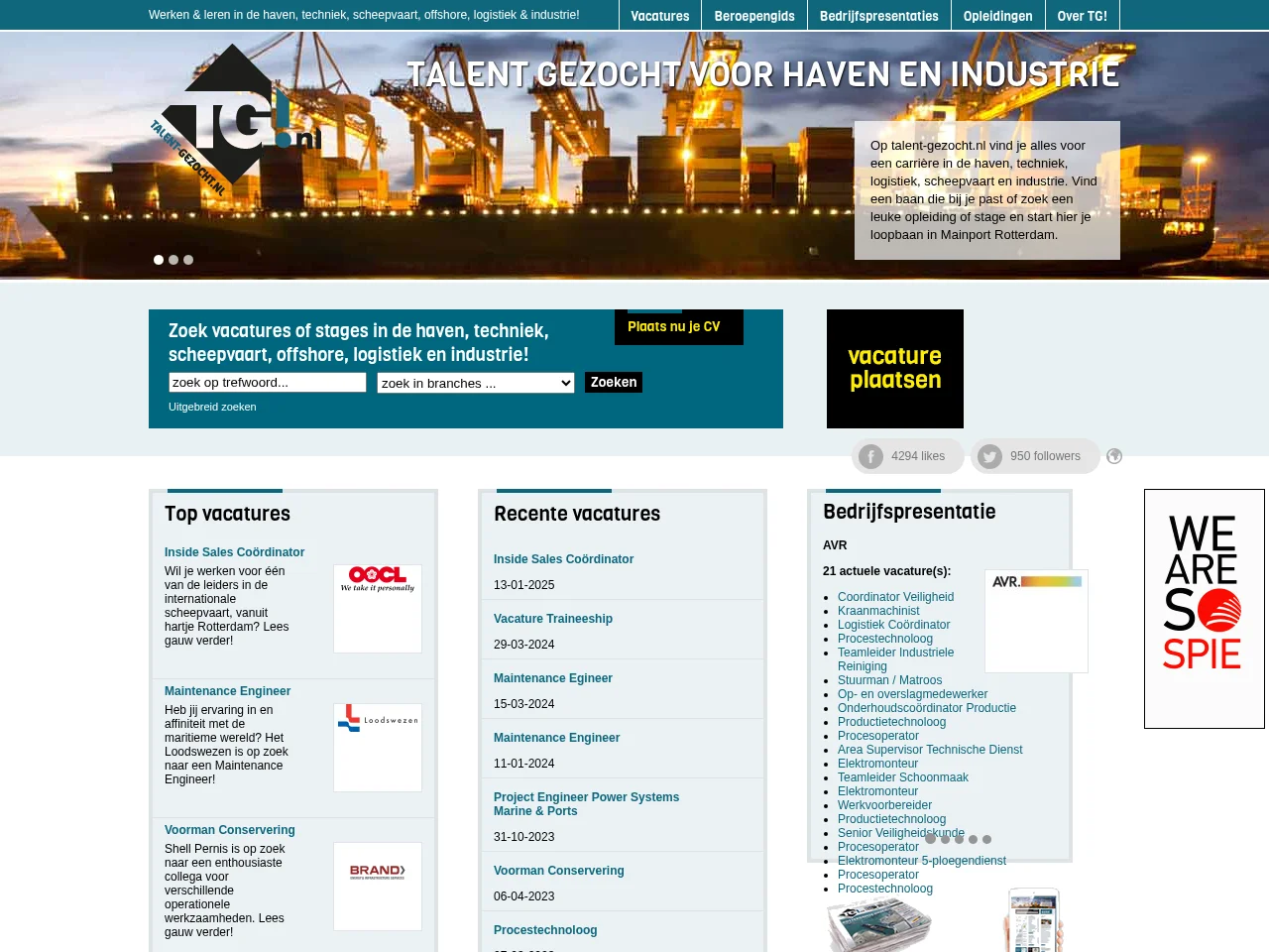 Talent Gezocht! job board platform screenshot showing job search interface