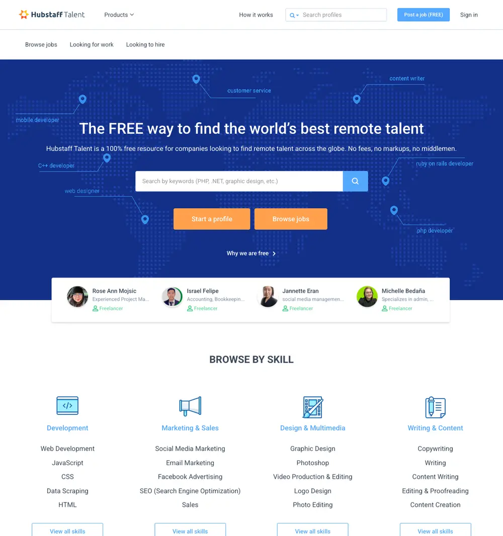 Hubstaff Talent job board platform screenshot showing job search interface
