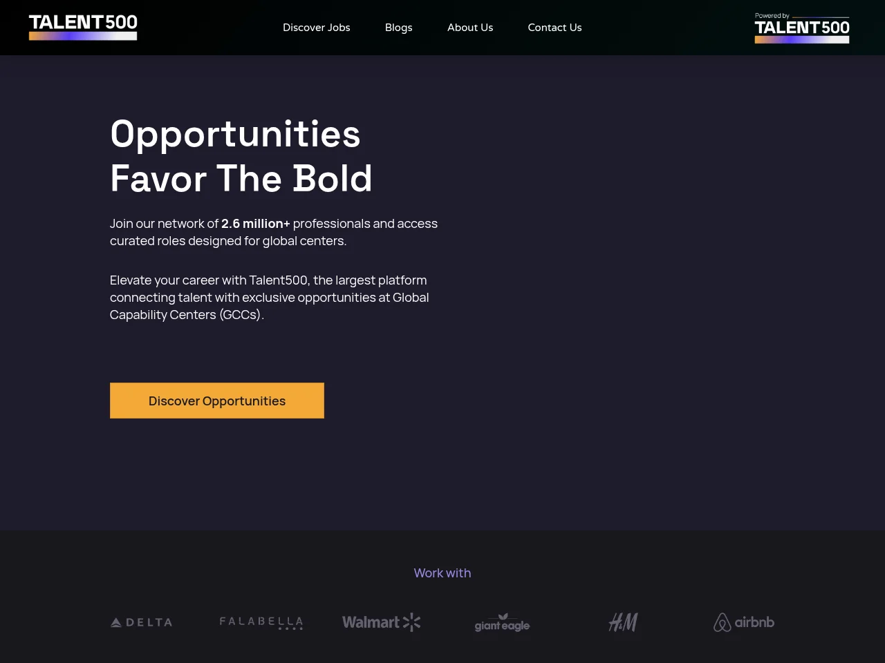 Talent500 job board platform screenshot showing job search interface