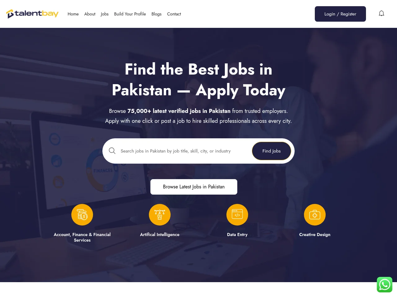 Talent Bay job board platform screenshot showing job search interface