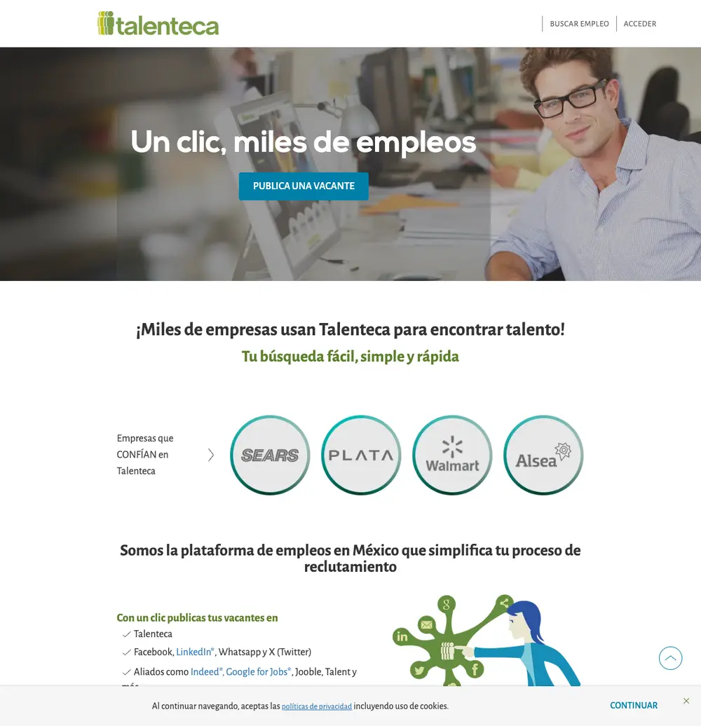 Talenteca job board platform screenshot showing job search interface