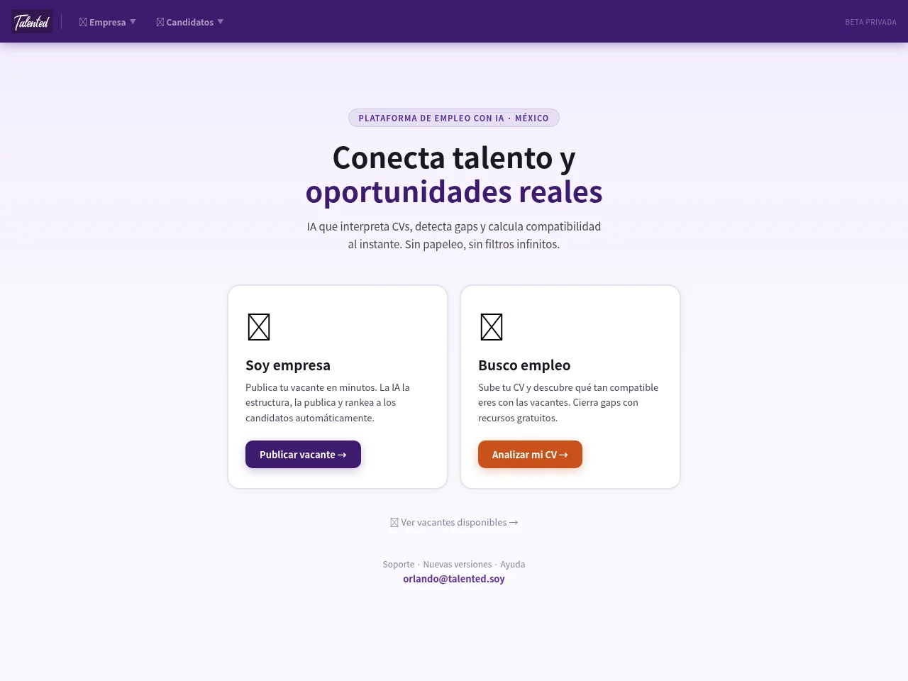 Talented job board platform screenshot showing job search interface