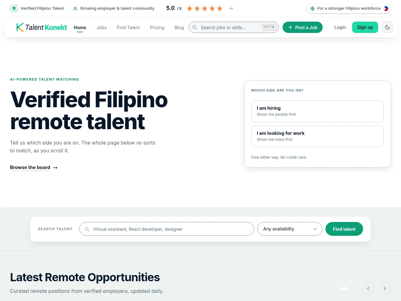 TalentKonekt job board platform screenshot showing job search interface