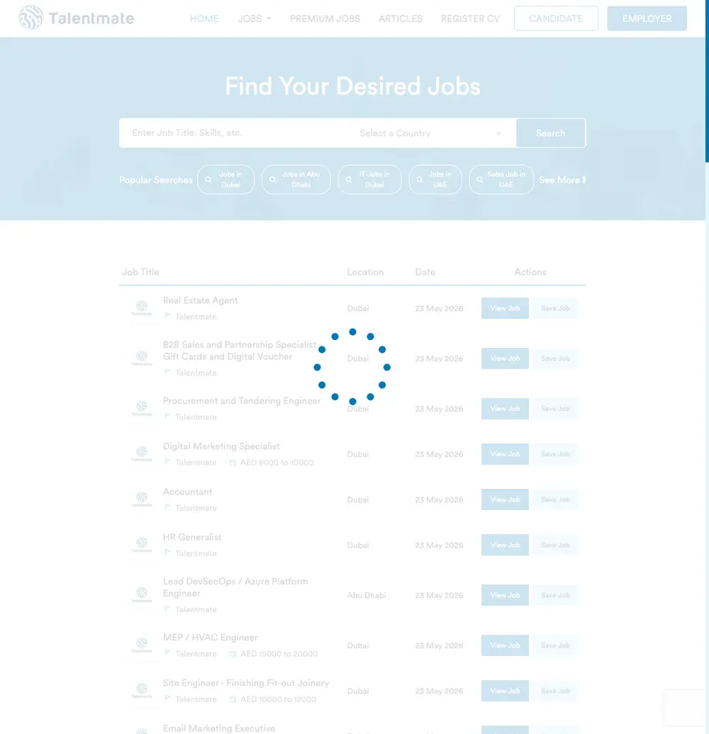 Talentmate job board platform screenshot showing job search interface