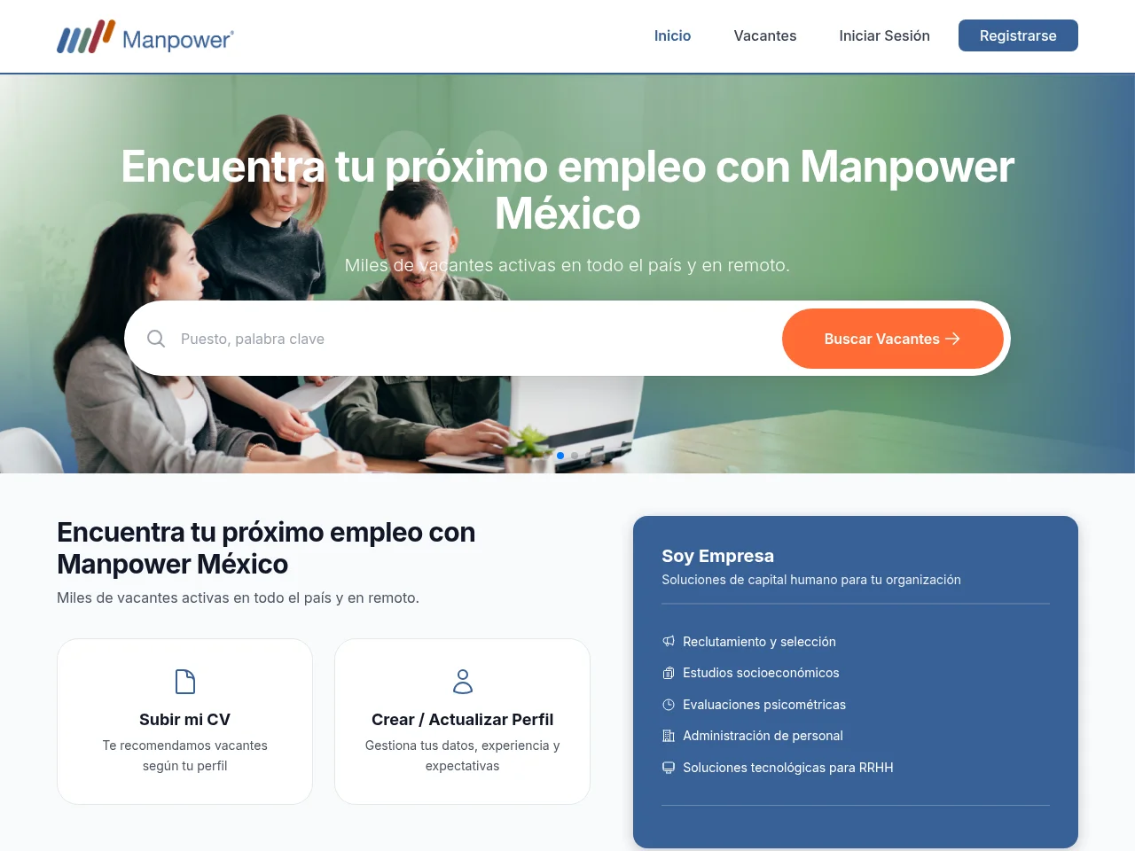 Manpower México job board platform screenshot showing job search interface