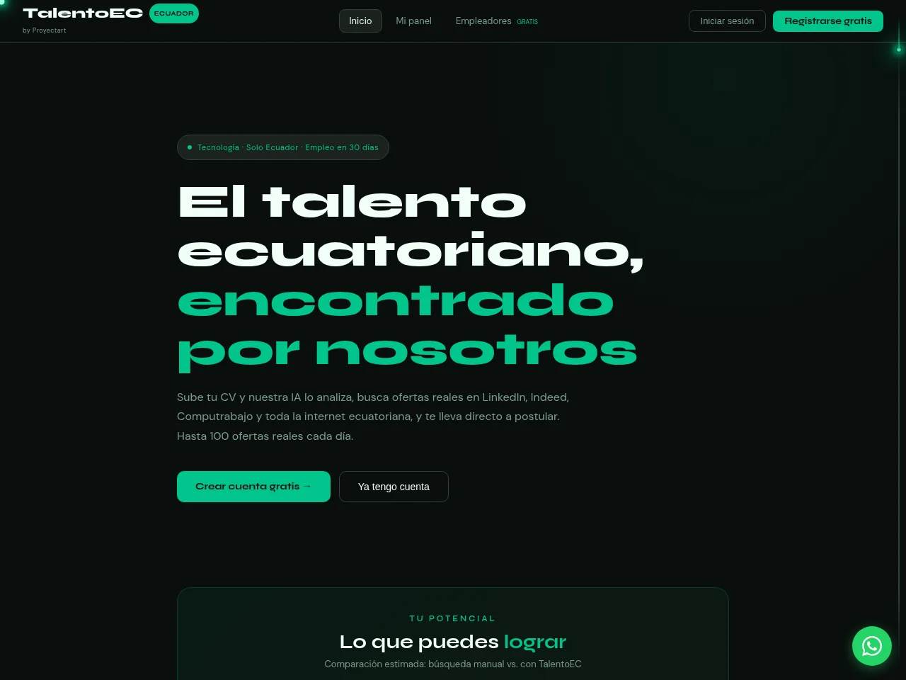 TalentoEC job board platform screenshot showing job search interface