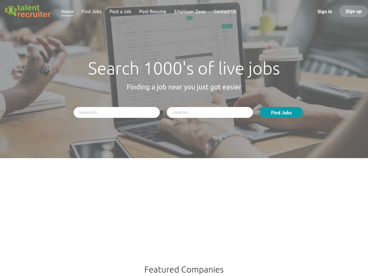 Talent Recruiter job board platform screenshot showing job search interface