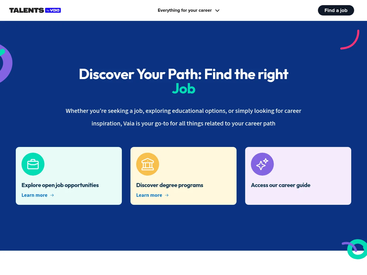 Talents by Vaia screenshot Talents by Vaia job board platform screenshot showing job search interface
