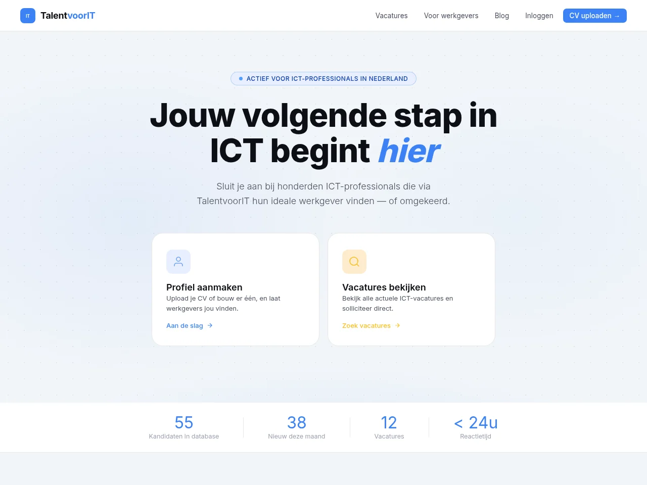 TalentvoorIT job board platform screenshot showing job search interface
