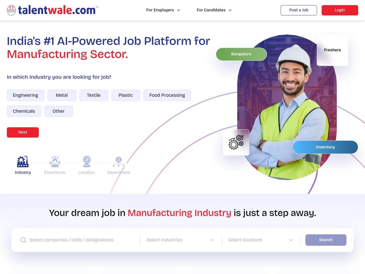 Talentwale job board platform screenshot showing job search interface