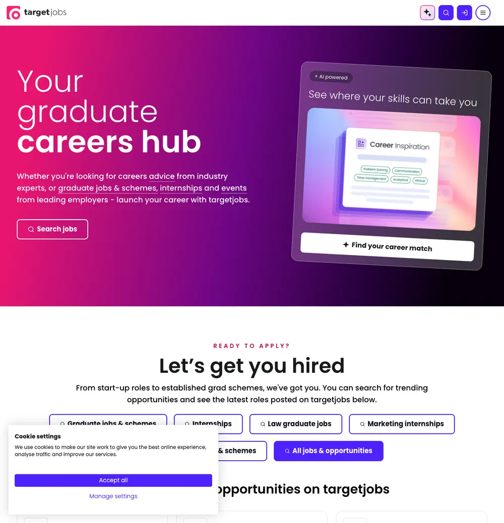 targetjobs screenshot targetjobs job board platform screenshot showing job search interface