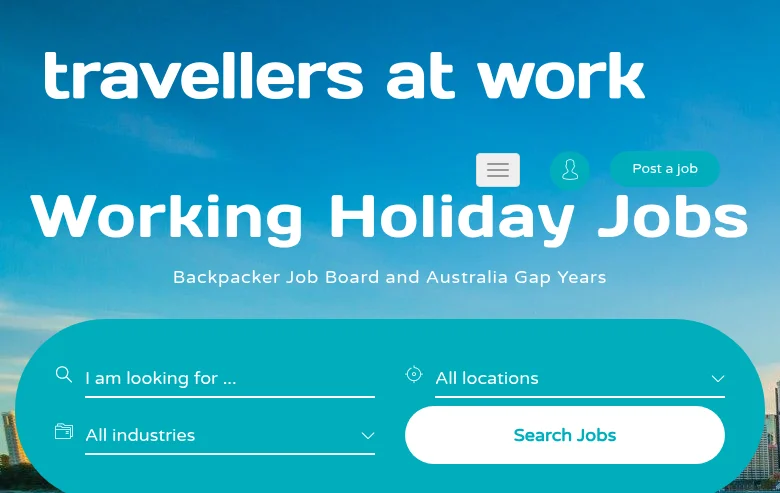 Travellers At Work job board platform screenshot showing job search interface