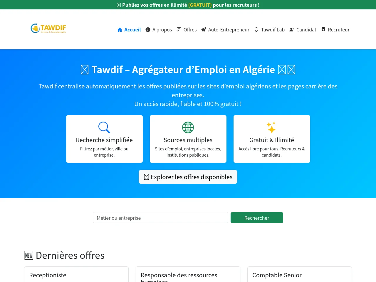 Tawdif screenshot Tawdif job board platform screenshot showing job search interface