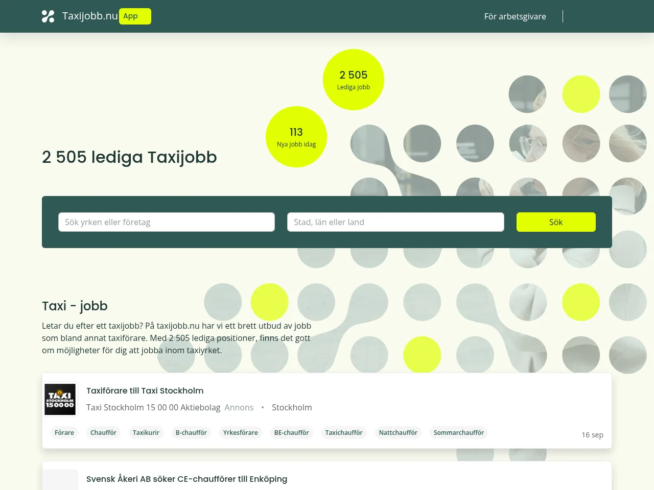 taxijobb.nu screenshot taxijobb.nu job board platform screenshot showing job search interface