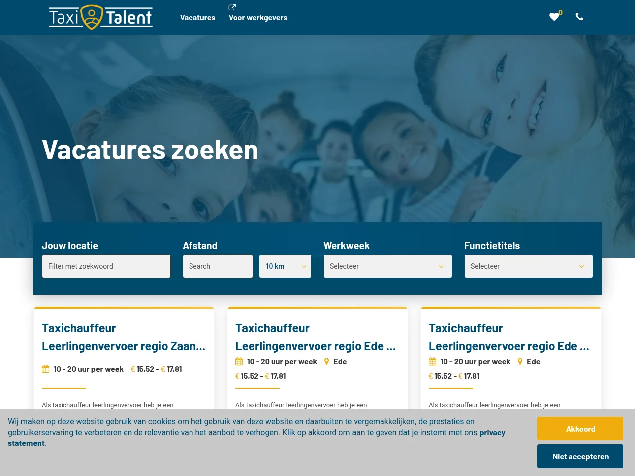 TaxiTalent job board platform screenshot showing job search interface