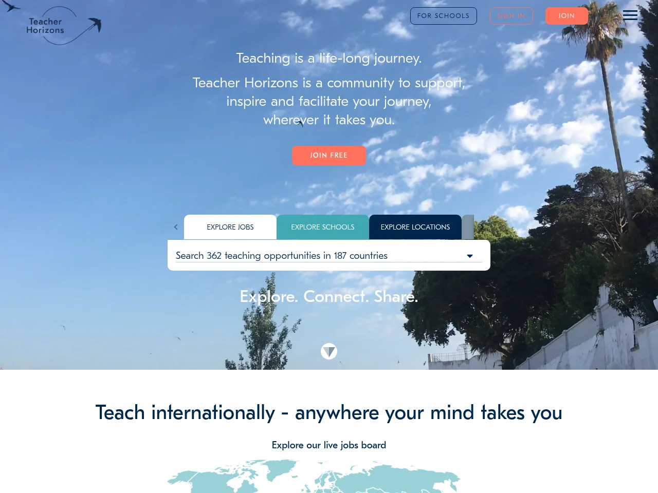 Teacher Horizons screenshot Teacher Horizons job board platform screenshot showing job search interface