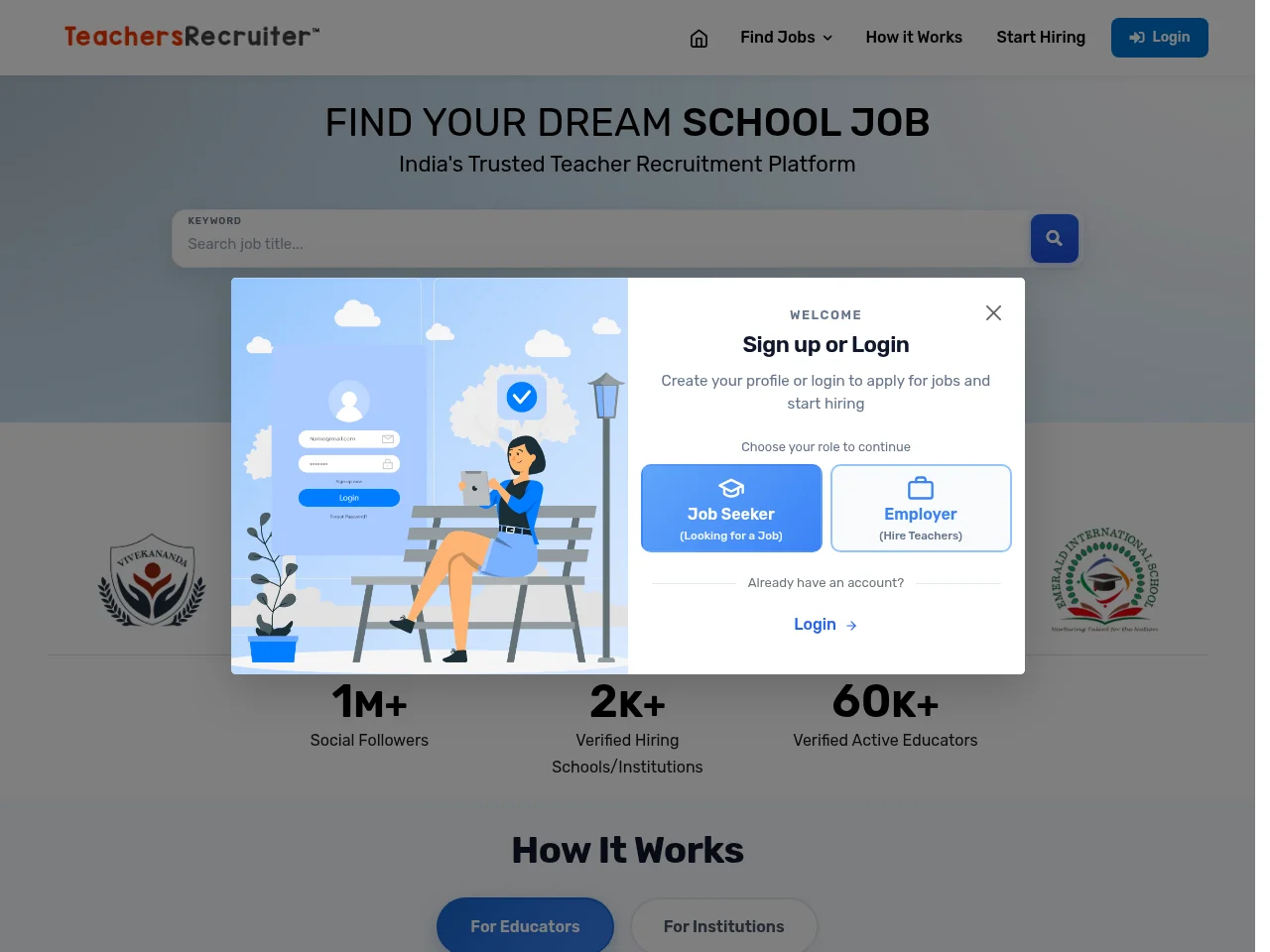 Teachers Recruiter job board platform screenshot showing job search interface