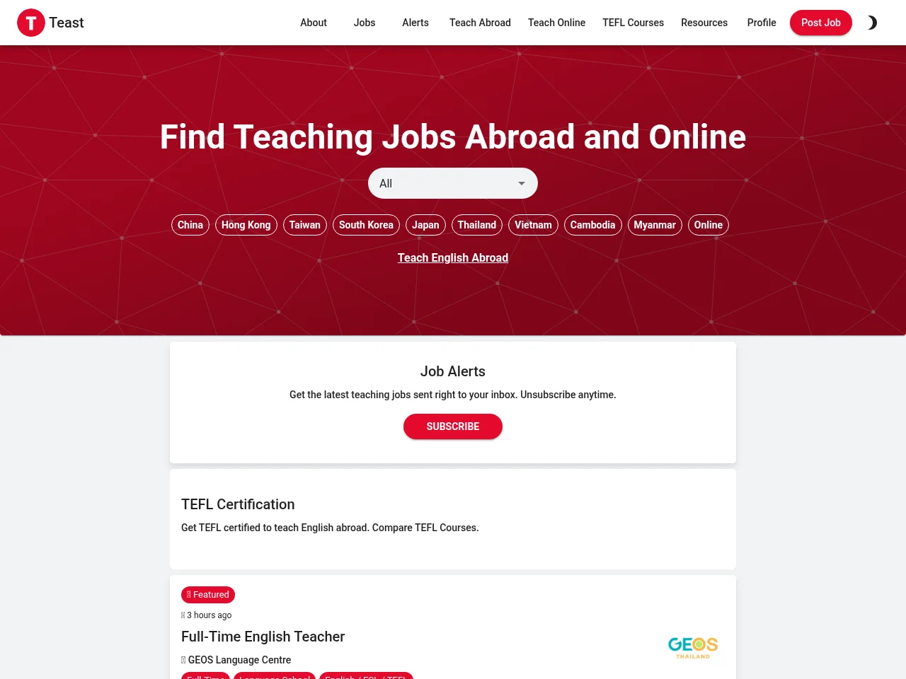 Teast screenshot Teast job board platform screenshot showing job search interface