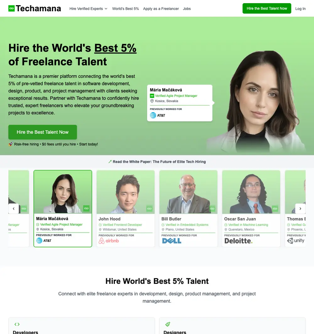 Techamana job board platform screenshot showing job search interface