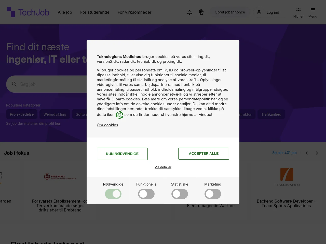 TechJob job board platform screenshot showing job search interface