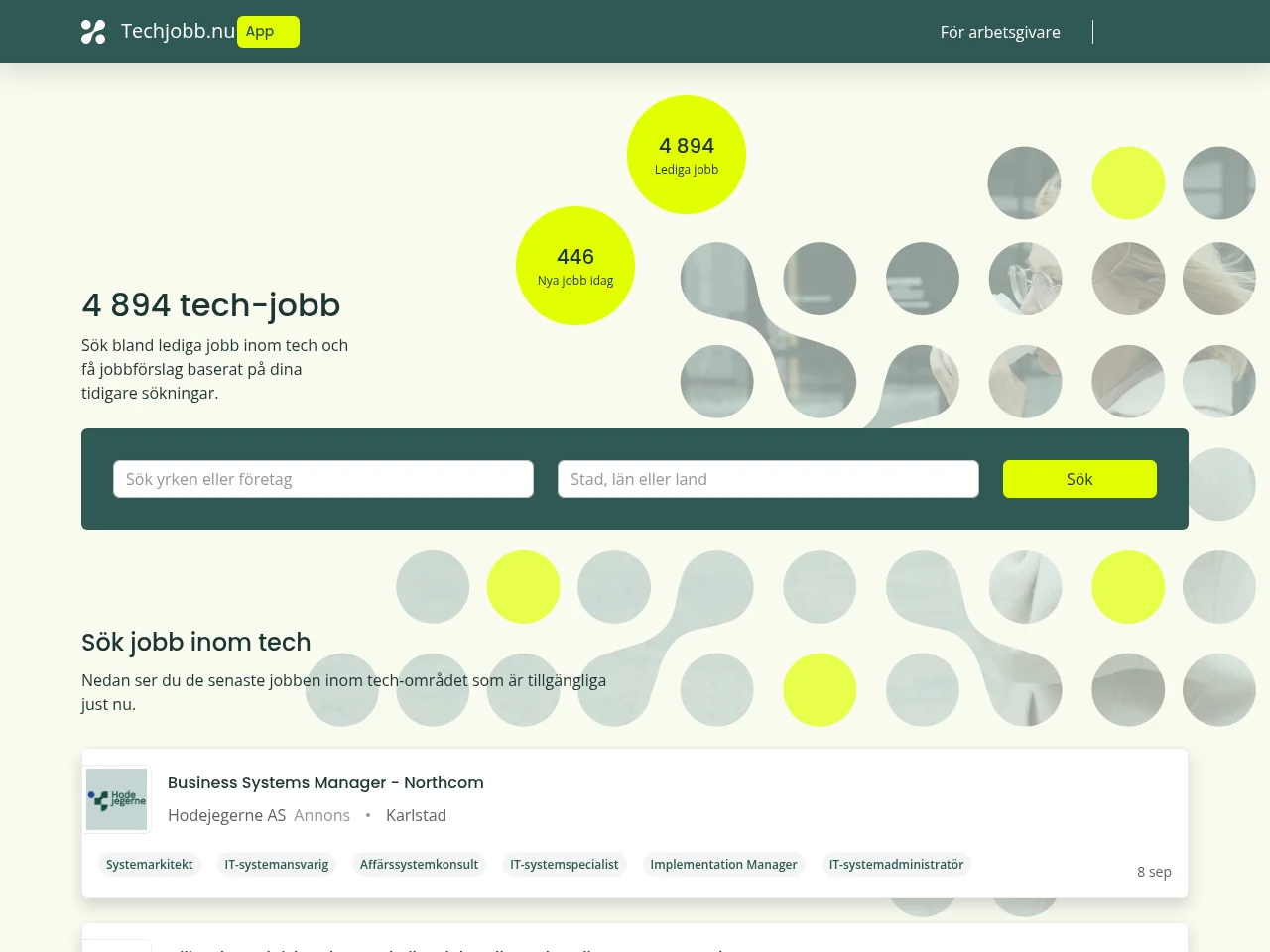 techjobb.nu screenshot techjobb.nu job board platform screenshot showing job search interface