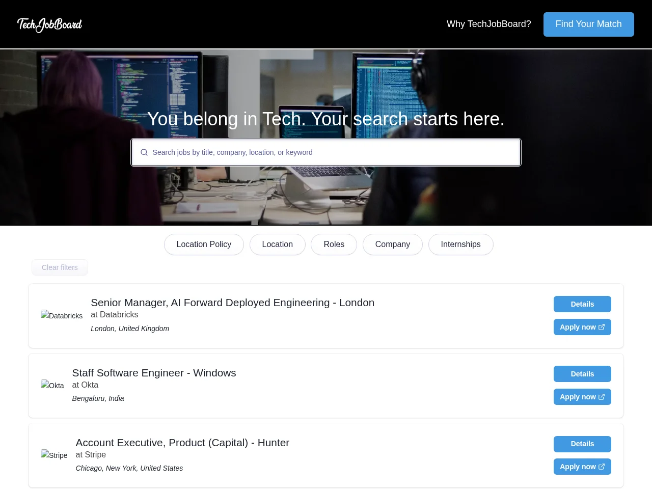 TechJobBoard screenshot TechJobBoard job board platform screenshot showing job search interface