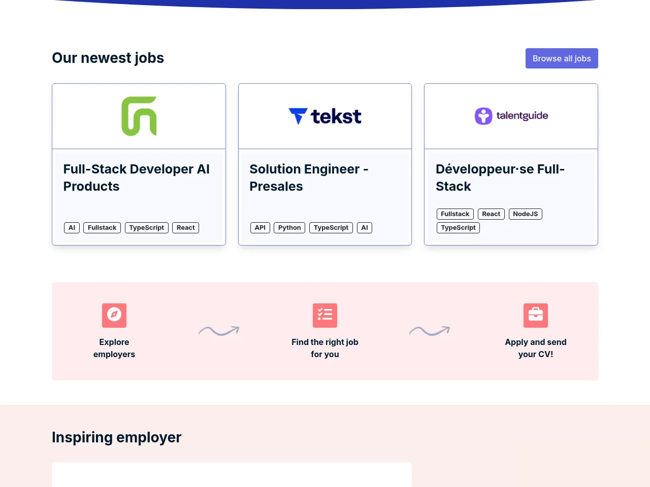 Techjobs.be screenshot Techjobs.be job board platform screenshot showing job search interface