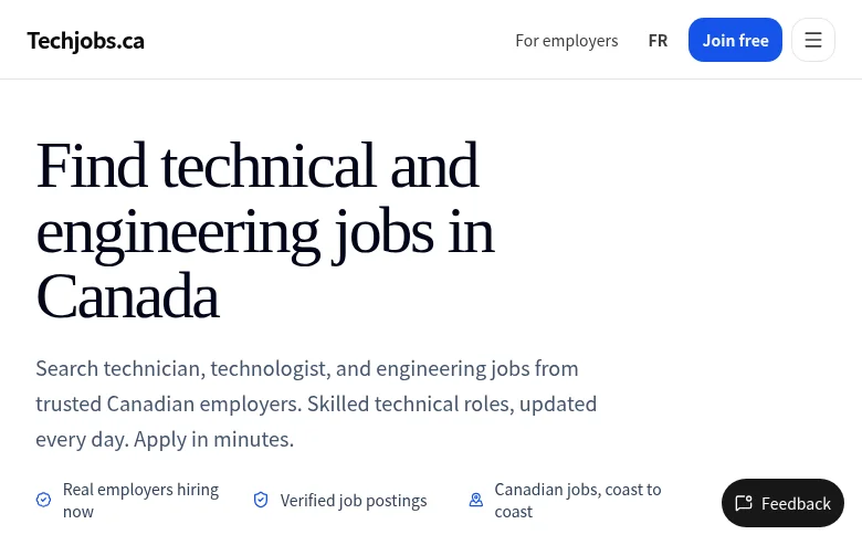 Techjobs.ca job board platform screenshot showing job search interface