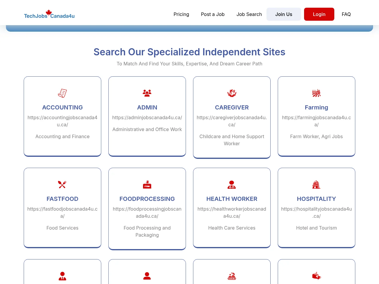 Techjobscanada4u screenshot Techjobscanada4u job board platform screenshot showing job search interface