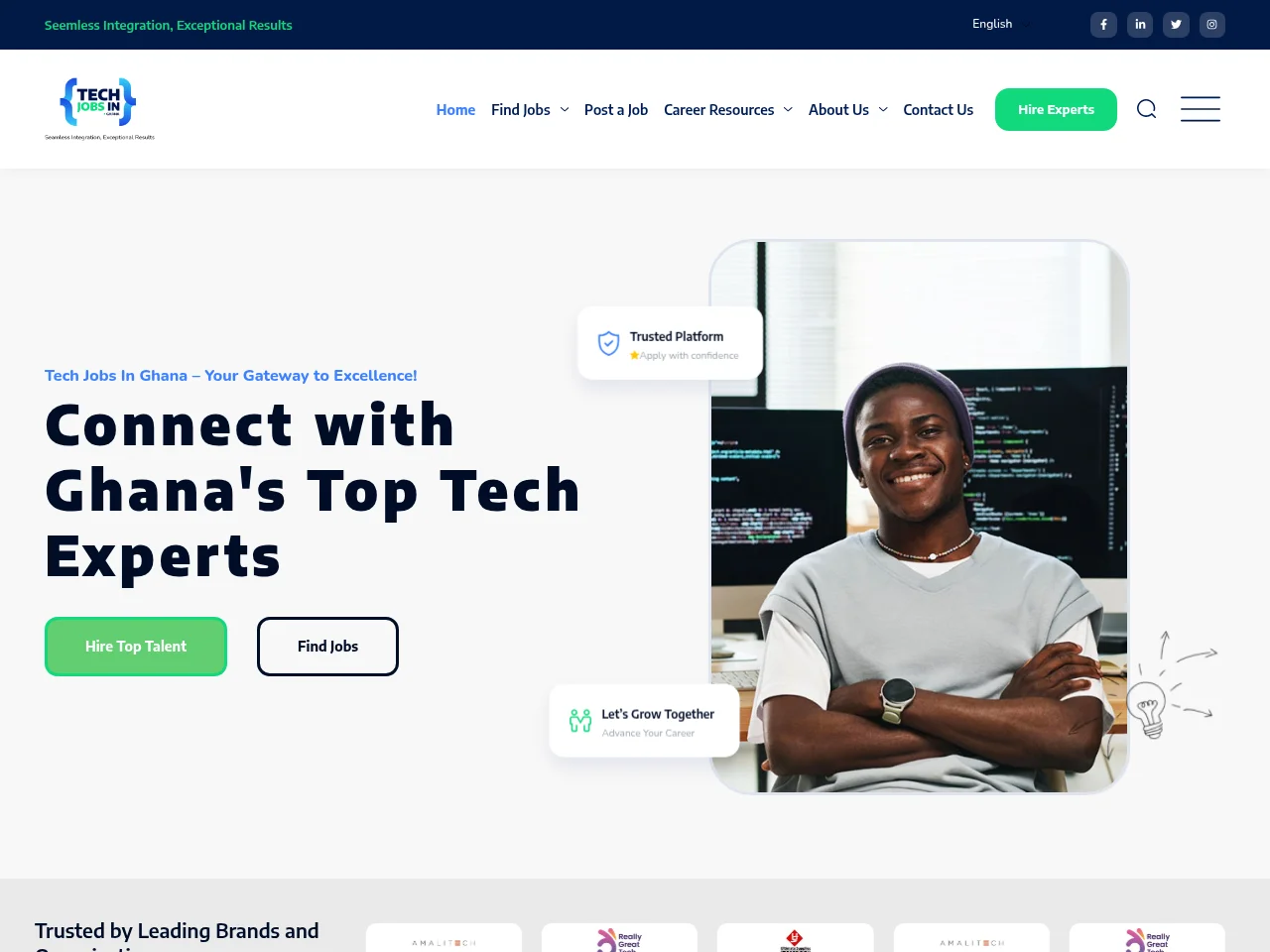 Tech Jobs In Ghana job board platform screenshot showing job search interface