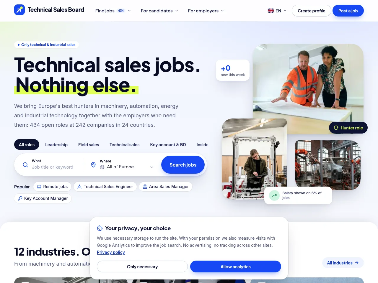 Technical Sales Board screenshot Technical Sales Board job board platform screenshot showing job search interface