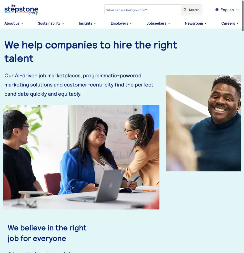 The StepStone Group job board platform screenshot showing job search interface