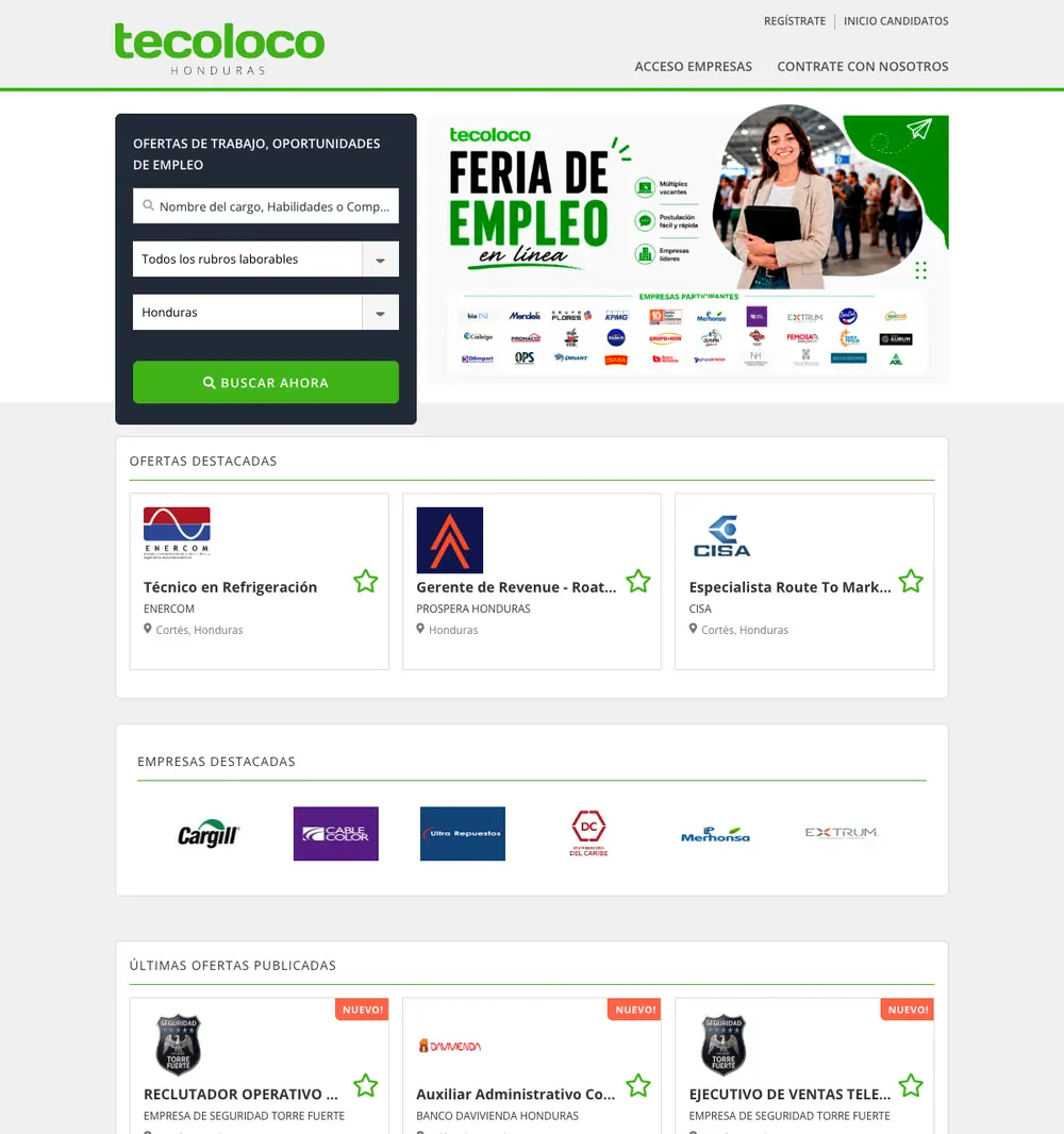 Tecoloco job board platform screenshot showing job search interface